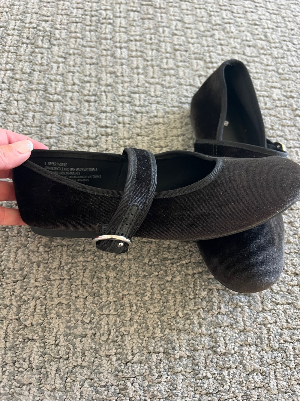 art class Black Velvet Mary Jane Flats with Buckle Strap